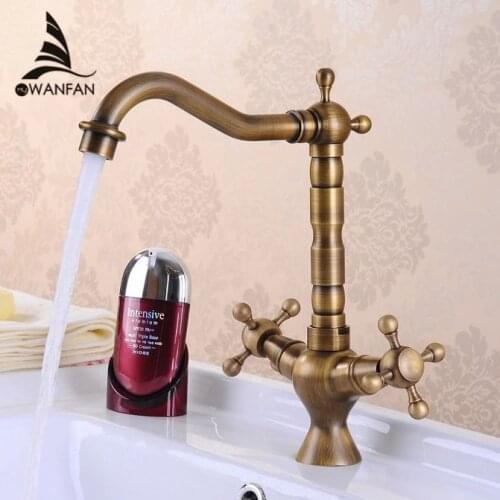 Kitchen Faucet Antique Bronze Brass Kitchen Sink Faucet Double Handle 360 Rotation Tall Spout Cold Hot Water Mixer Tap HJ-6713F
