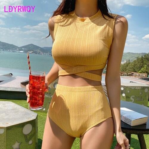 LDYRWQY 2021Swimsuit female Korean split two-piece conservative slim sexy bikini hot spring