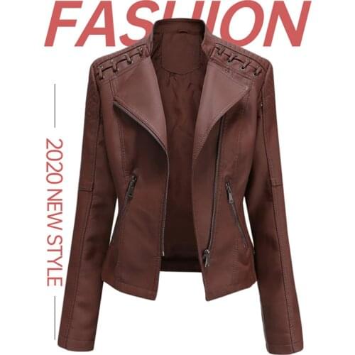 Women PU Jacket Faux Leather Long Sleeve Lapel Zipper Pockets Cool Moto Biker Short Coat Outerwear for Female Ladies Autumn New