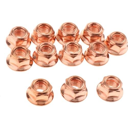 12 Pcs M8 Copper Exhaust Lock Nut Copper Plated Steel 8mm Hex Fits For BMW 3 Series E30 Replace A1201420072