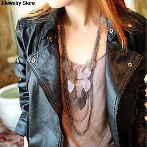 Multi-Layer Leaves Necklace Bohemian Vintage Long Sweater Necklace Pendant Chain Fashion Jewelry Stray Neckace For Women
