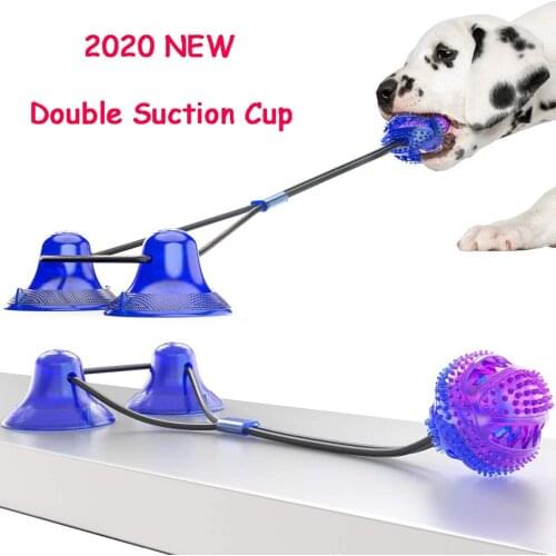 Upgraded Dog Molar Bite Toy Multifunction Pet Chew Toys Double Suction Cup Dog Pull Ball for Dogs Cleaning Tooth Food Dispenser
