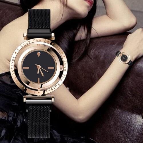 Fashion Quartz Ladies Watch, Trendy Milanese Strap Liner Rotating Circle Nail Scale Watch