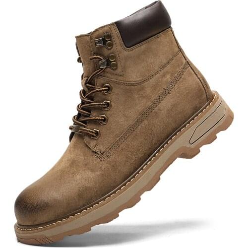 Men Work Boots Winter High-Grade Cow Leather Non-Slip Mid-Calf Martin Booties Outdoor Safety Shoes Size 39-44