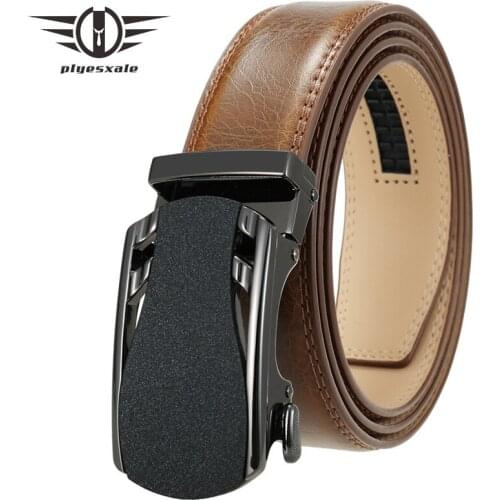 Plyesxale Vintage Retro Leather Belt Men Automatic Buckle Mens Belts Casual Luxury Designer Mens Cowhide Belt Top Quality B713