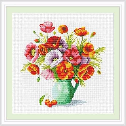 Precise Printing Fishxx New Flower Cross-Stitch Kit B1538 Poppy Flower In The Bottle Home Handmade Decoration Hanging Painting