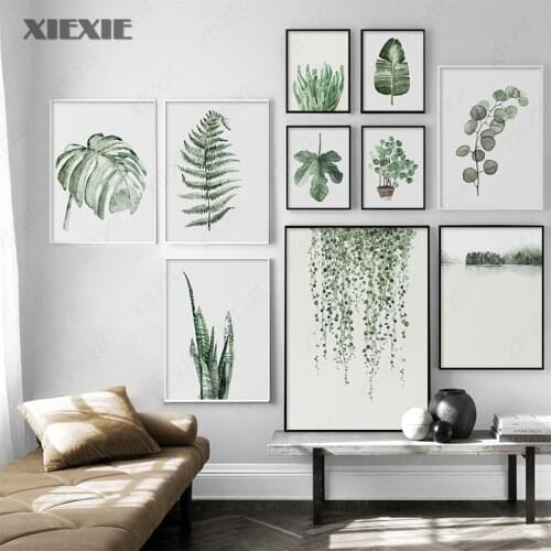 Watercolor Leaves Wall Art Canvas Painting Green Nature Plant Posters and Prints Decorative Picture Modern Home Decoration