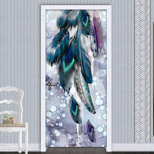 3D Door Sticker Wallpaper Wall Feather Creative Art Mural Fashion Living Room Bedroom Door Stickers Home Decor Papel De Parede