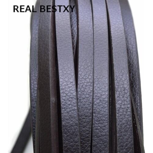 REAL BESTXY 2m/lot approx 10mm*5mm Lychee Pattern Flat Leather cord for bracelet making