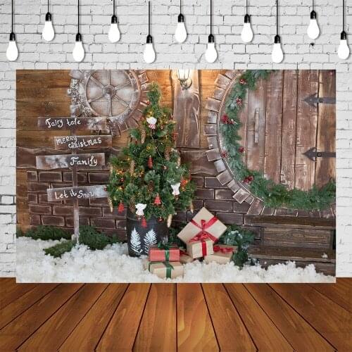 New Year Christmas Backdrop Guideboard Snow Tree Noel Xmas Party Banner Wood Wall Gift Box Portrait Photo Studio Backgrounds