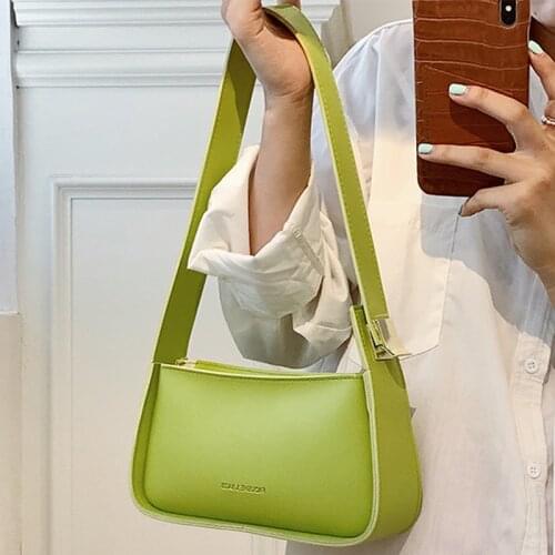 Solid Color Square Shoulder Bags For Women 2021 PU Leather Womens Designer Simple Zipper Handbag Female Travel Armpit Bag
