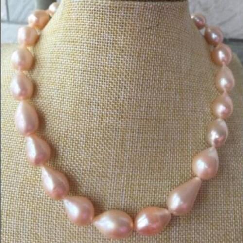 PINK BAROQUE 18" 12-14MM SOUTH SEA PEARL NECKLACE 925silver WHITE CLASP