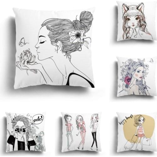 Cartoon beauty plush hug pillowcase, home decoration, sofa cushion cover, all girls pattern pillowcase can be customized 60x60cm
