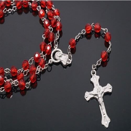 6mm transparent plastic rosary Lumnious plastic rosary Squar beads faceted necklace Catholic prayer religious jewelry