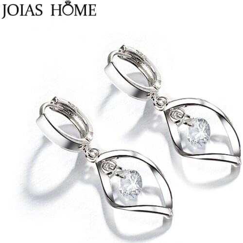 JoiasHome 925 Sterling Silver Female Drop Earrings With Round Zircon Gemstones Women Silver Jewerly Wedding Party Wholesale Gift