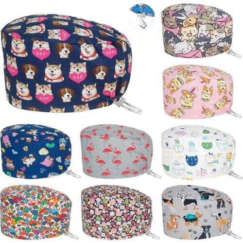 Lovely Cats Printing Surgicals Cap Operating Room Workers Adjustable Working Nursing Hats Beauty Salon Fashion Scrub Caps Cotton