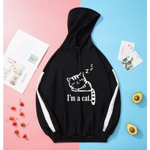 Oversized hoodie Autumn Spring Harajuku Hoodies Casual Loose Womens Sweatshirt Splicing Kawaii Cat Cartoon Print Woman clothes