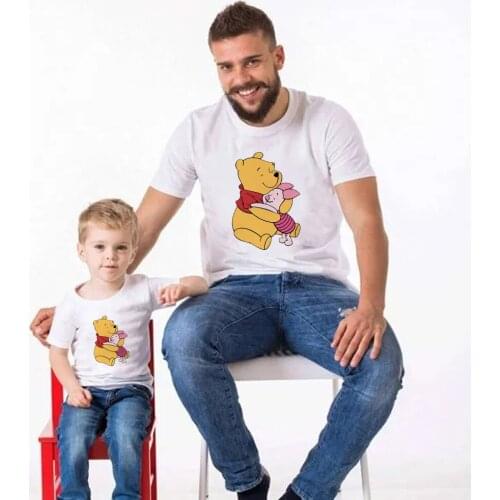 Disney Winnie the Pooh Tops Summer Brand Family Matching Clothes Father and Son Shirt Streetwear Boys Tshirt New Arrivals 2021