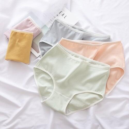 Cotton Panties Women Simple Solid Briefs Mid-Rise Sexy Lingerie Girl Panty Breathable Female Underwear NK92