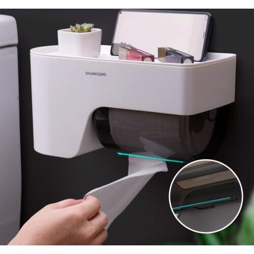 Bathroom Shelves Portable Toilet Paper Holders Wall Mounted Plastic Tissue Box Paper Holder Waterproof Bathroom Organizer Box