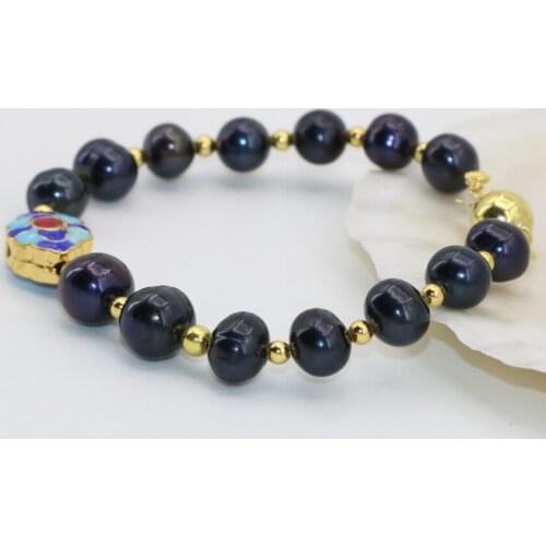 Top quality wholesale price black cultured freshwater 7-8mm pearl beads clasp bracelets women new fashion jewelry 7.5inch B2748