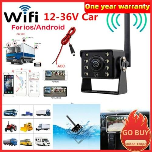 WiFi Wireless Car Rear View Camera Truck Bus 12V~36V Automobile LED Reverse HD Night Vision Backup Camera