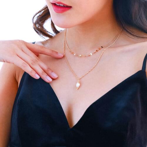 Fashion Summer Jewelry Woman 2021 New Gold Chain Multi-layer Natural Freshwater Pearl Necklaces For Girls Accessories