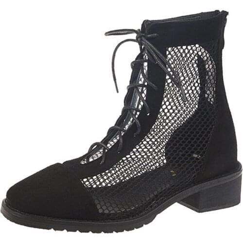 Net Red Tide Shoes Sandals Female 2019 New Cool Boots Female Summer Short Boots Mesh Ins Martin Boots Female Hollow Short Tube