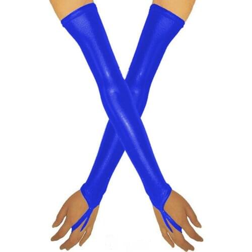 24 Colors Gothic Metallic Women Fingerless Gloves Holographic Opera Length Gloves All-match Clubwear Cosplay Costume Accessories