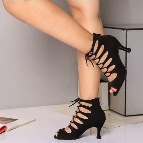 Women Lace-UP Latin Dance Shoes High Heels Ballroom Tango Dancing Boots Open Toes Soft Soles Party/Casual Dance Shoes