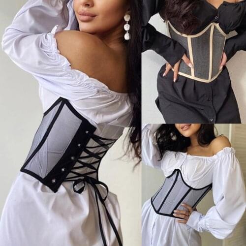 Asual Sexy Black Corset Top Womens Summer Fishbone Lace Up Bustiers Curve Shaper Patchwork Tops for Streetwear