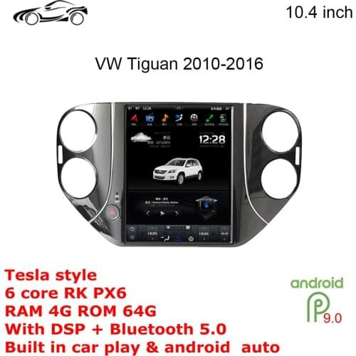 10.4 Inch Android 9.0 Tesla style GPS Navigation For Volkswagen VW Tiguan 2010 2011-2016 Stereo Multimedia Free Map Bluetooth