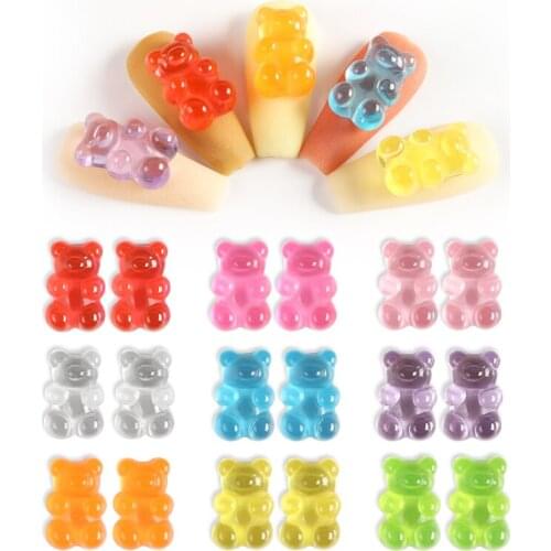 18Pcs 3D Bear Resin Nail Art Decorations Colorful Shiny Jelly Bear Ornaments For Manicure Gel Polish Nails Accessories RK140135