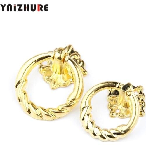 2PCS 31mm/36mm Antique Metal Flower Rings Small Handle Drawer Cabinet Door Gift Box Antique Wooden Jewelry Box Decoration