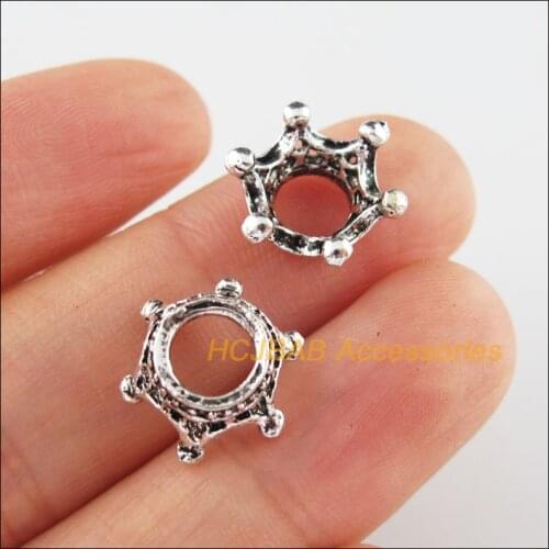 25 New Crown Connectors Flower Tibetan Silver Tone End Bead Caps 13.5mm
