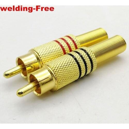 4Pcs WHOLESALE Good Quality welding-Free Gold Plated RCA Connector RCA male plug adapter for Audio Vidiod Wire Connector plug