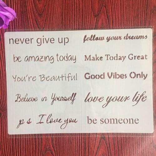 A4 29 * 21cm English blessings DIY Stencils Wall Painting Scrapbook Coloring Embossing Album Decorative Paper Card Template cake
