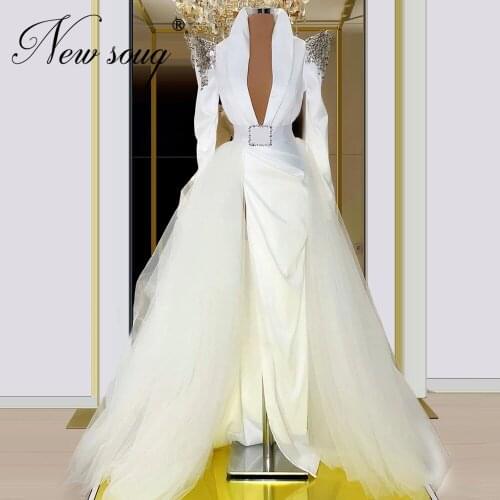 White Long Party Gowns New Couture Dubai Evening Dresses 2020 vestidos Robe De Soiree Kaftans Beading Prom Dress Two Piece Gowns