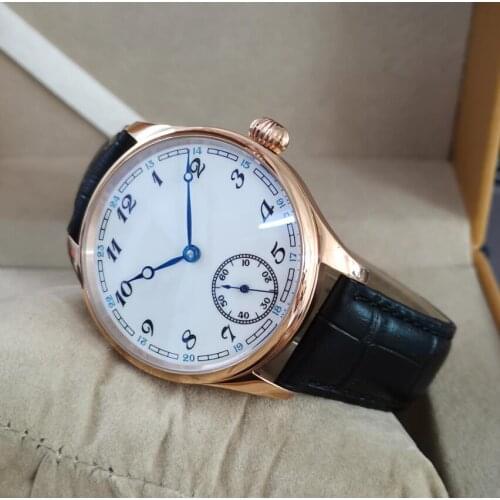 GEERVO No logo 40mm Rose gold case White dial blue hand Manual mechanical mens Watch Mineral glass & sapphire crystal