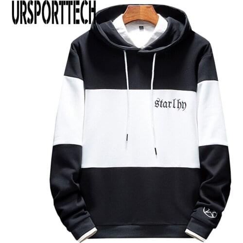 Black White Patchwork HOODIE Men Hip Hop Street Wear Letter Print Sweatshirts Skateboard Men/Woman Pullover Hoodies Male Hoodie