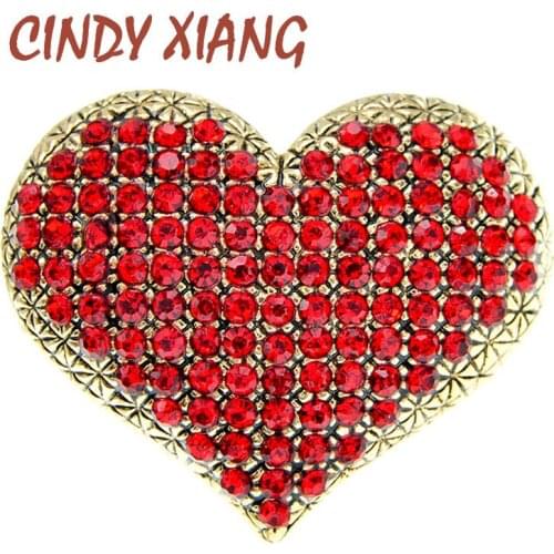 CINDY XIANG Red White Crystal Rhinestone Heart Shape Brooch Pins for Women Coat Dress Jewelry Accesseries Girls Scarf Brooches
