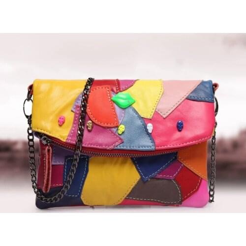 Designer New Style Small Bag Shoulder Messenger Fashion Stitching Hit Color Chain Mini Hand Grip Leather Cute Female Bag Women
