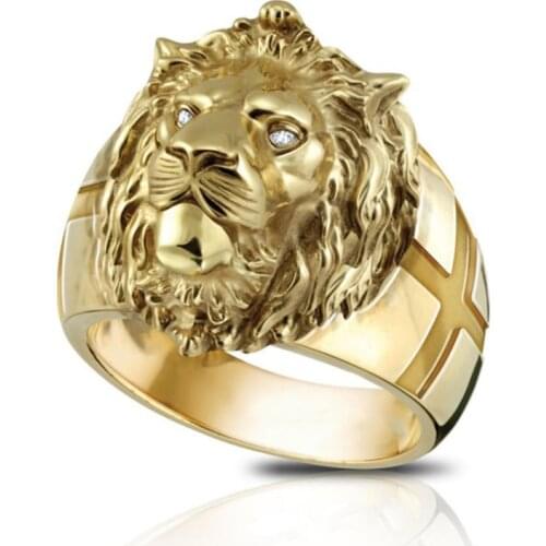 Domineering Male Punk Personality Lion Head Ring Hip Hop Mens Gold Color Party Finger Accessories Best Gift for Boyfriend