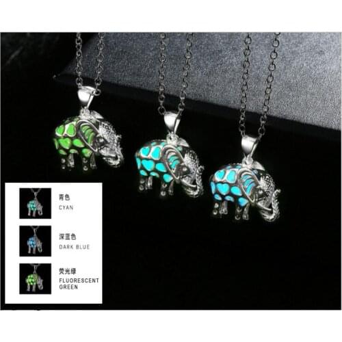 Europe Glowing Jewelry silver plating Creative hollow out the elephant luminous pendant night luminous necklace birthday gift