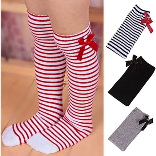 Fashion Kids Girls Stocking Cotton Princess Long Knee Stocking Children Toddler Bowknot Striped Solid Leg Warmers Long Socks
