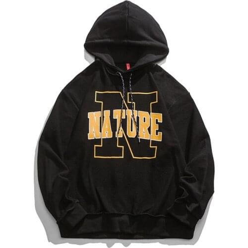 Homem Impresso Hip Hop Com Capuz Hoodies 2021 Outono Masculino Carta Japones Streetwear Moletom Homem Preto Solto Hoodie