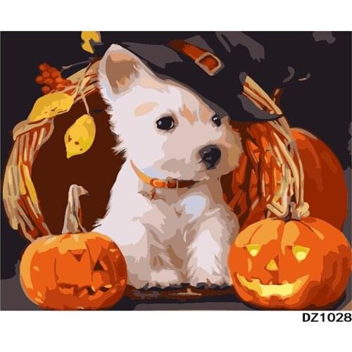 Painting By Numbers DIY Dropshipping 40x50 50x65cm Pumpkin lamp with dog Animal Handmade For Living Room Wall Decor Oil Painting