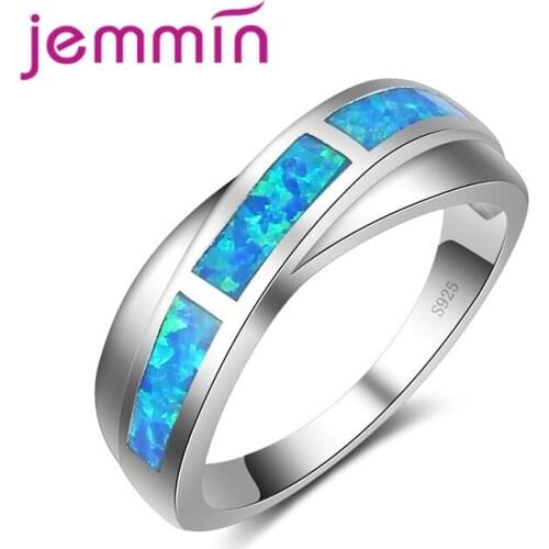 Charm Cross Design 925 Sterling Silver Rings For Women And Men Blue Fire Opal Wedding Engagement Band Ring Fine Jewelry