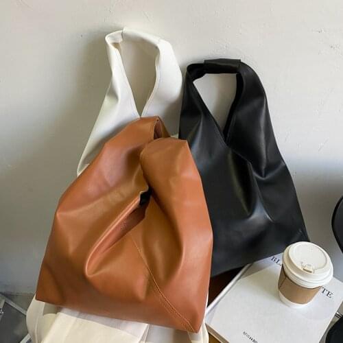 Korean Version New Lazy Leisure Style Big Large Bag Dark Style Shoulder Handbag Stitching Casual PU Leather Female Commute Bag