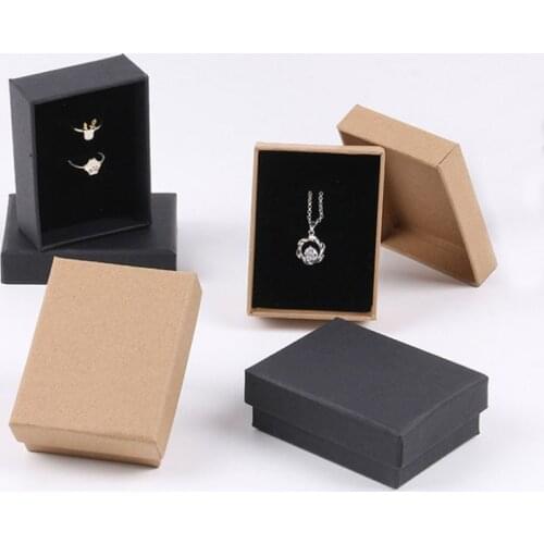 9x7x3.2cm Box For Jewelry Black Jewelry Organizer Box Engagement Ring For Earrings Necklace Kraft Paper Pendant Display Boxes